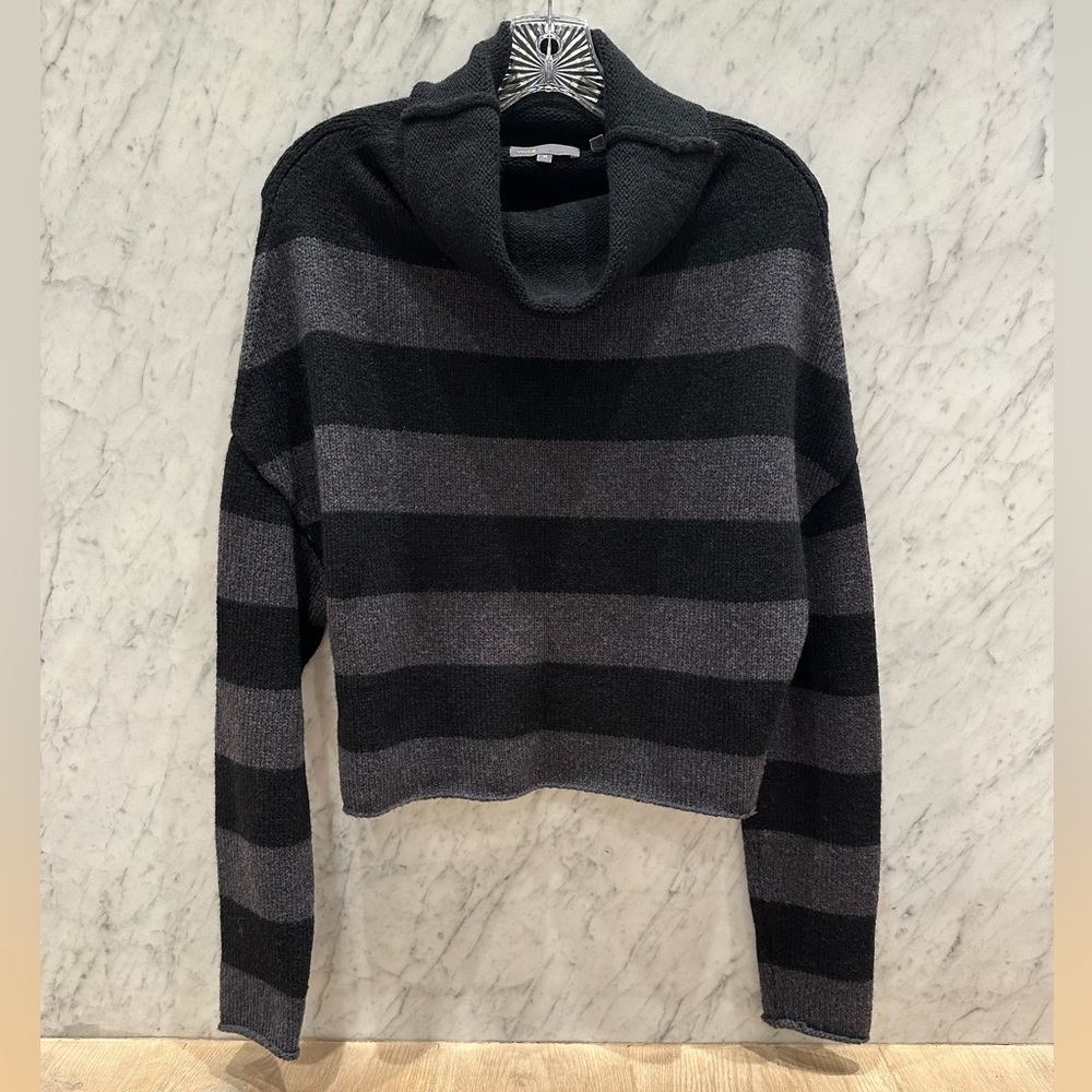 Vince Black and Gray Striped Turtleneck Sweater